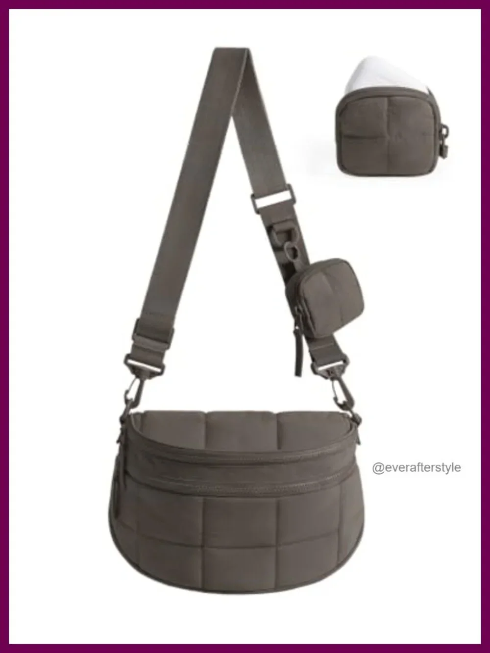 Quilted Puffer Crossbody Bag with Detachable Pouch, Nylon